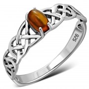 Celtic Knot Baltic Amber Silver Ring, r530